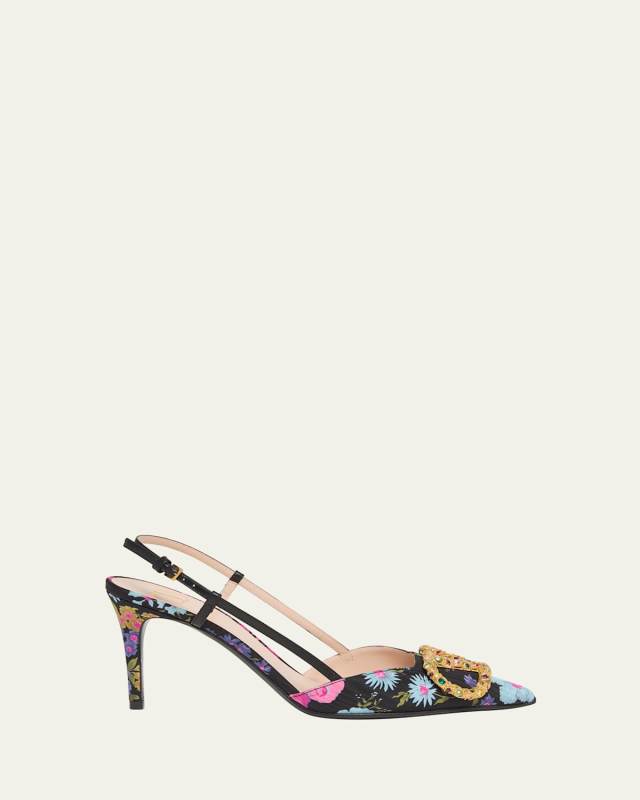 VLOGO Pointed Floral Satin Pumps